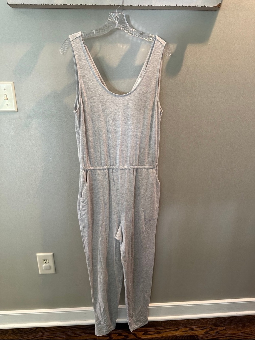 Market & Spruce Light Gray Sleeveless Jersey Jumpsuit